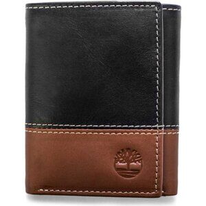 Mens Black Brown Leather Trifold Wallet with ID Window For everyday use